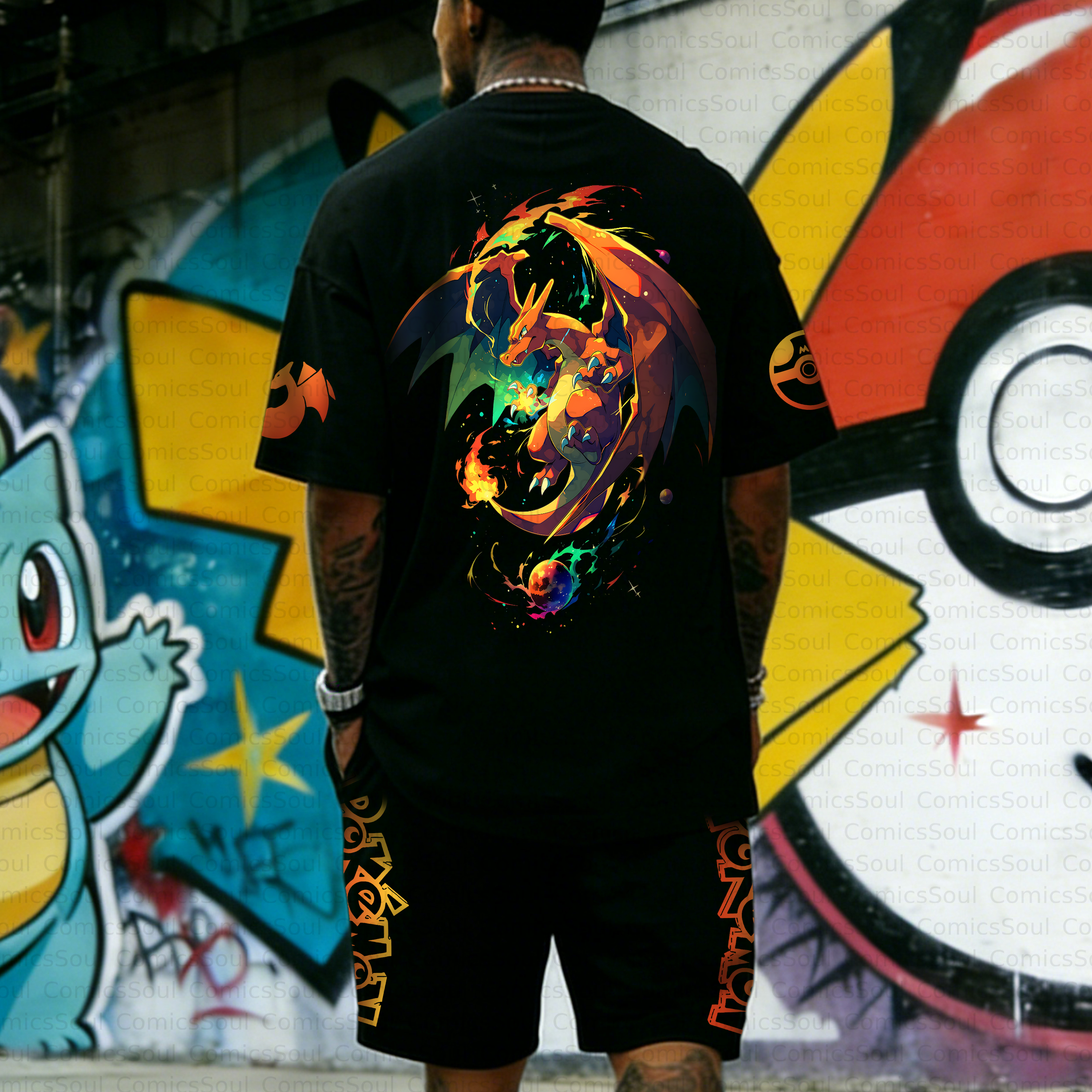 Unisex Anime Inspired Vintage T-shirt& Shorts 2 Pieces Set
