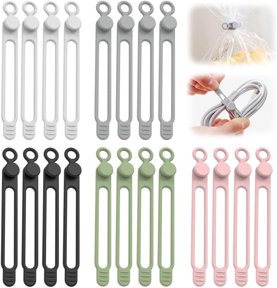 10Pcs Silicone Cable Ties, 2026 New Data Cable Organizer, Silicone Cable Ties Cable Management Organizer, Cable Management for Fastening Charger Home Office Desk Kitchen Appliances Cords Wires (10pcs)