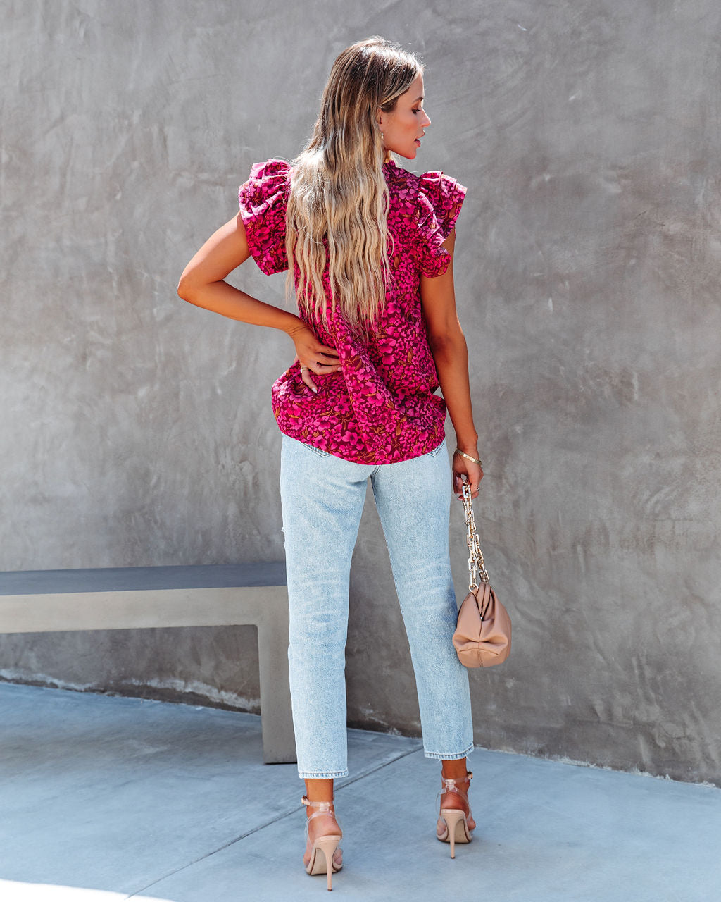 Poppy Fields Ruffle Sleeve Top - Pink - SALE - Se7enfashion