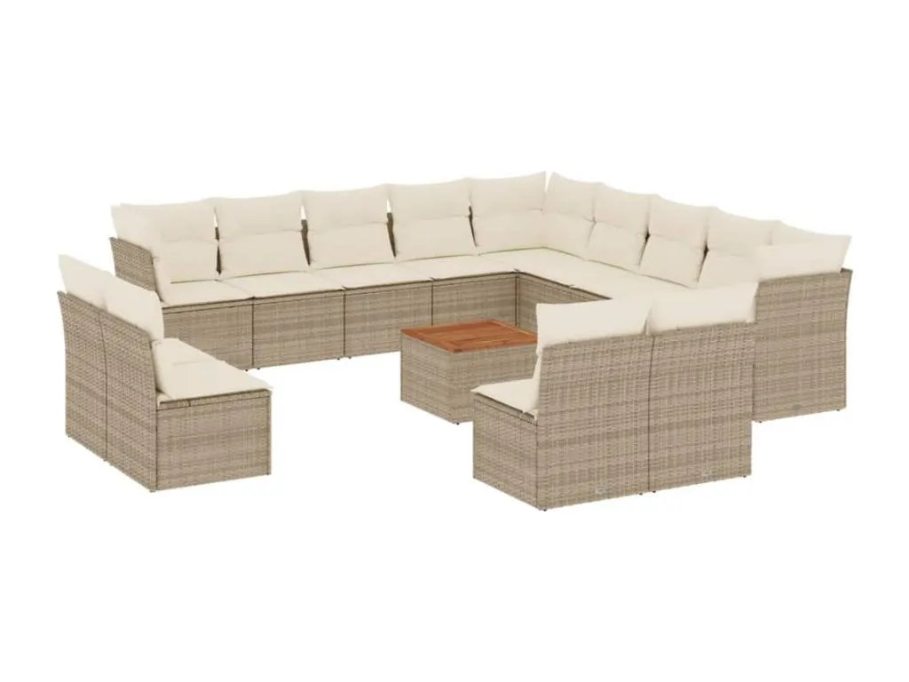 Set sofás de jardín 14 piezas con cojines ratán sintético beige