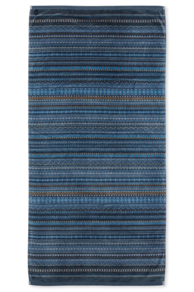 Large Bath Towel Geometric Print Dark Blue 70x140cm