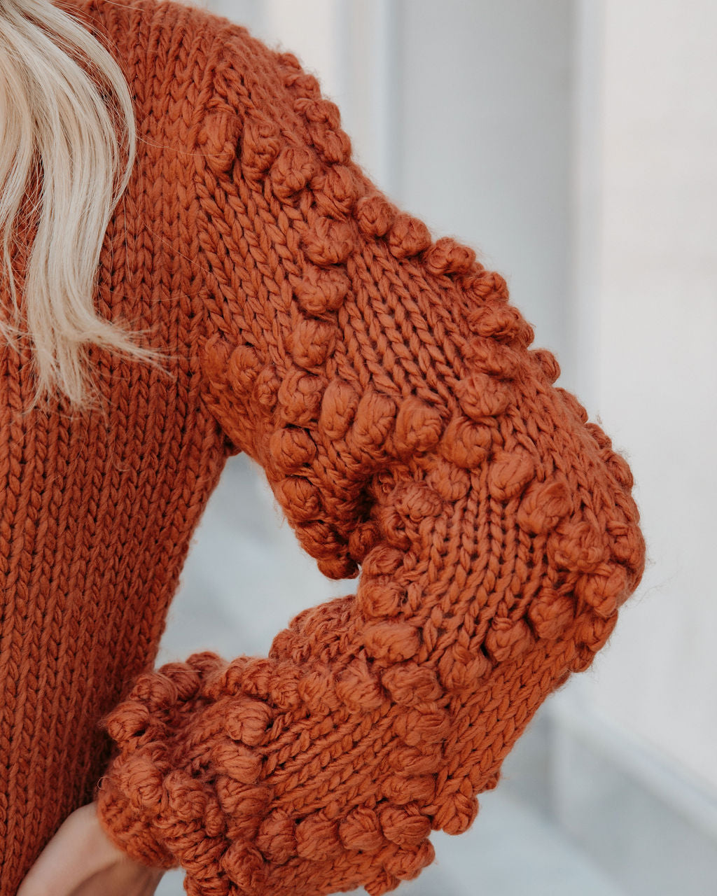 Juniper One Shoulder Knit Pom Sweater - Rust - Se7enfashion