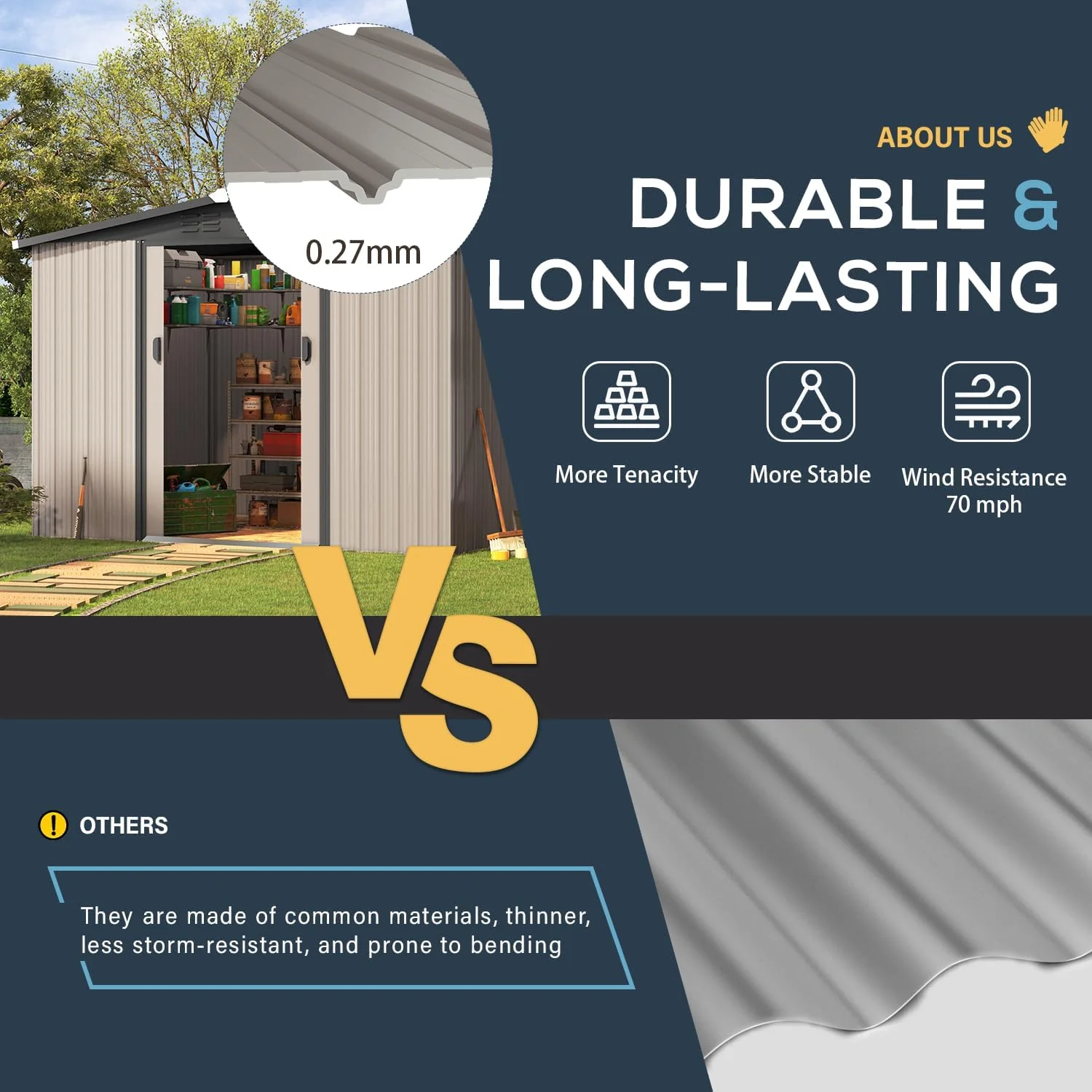 U-MAX 8 x 6 ft. Wood Grain Outdoor Metal Storage Shed with Lockable Door Patio Garden Storage Building for Outside - Image 17