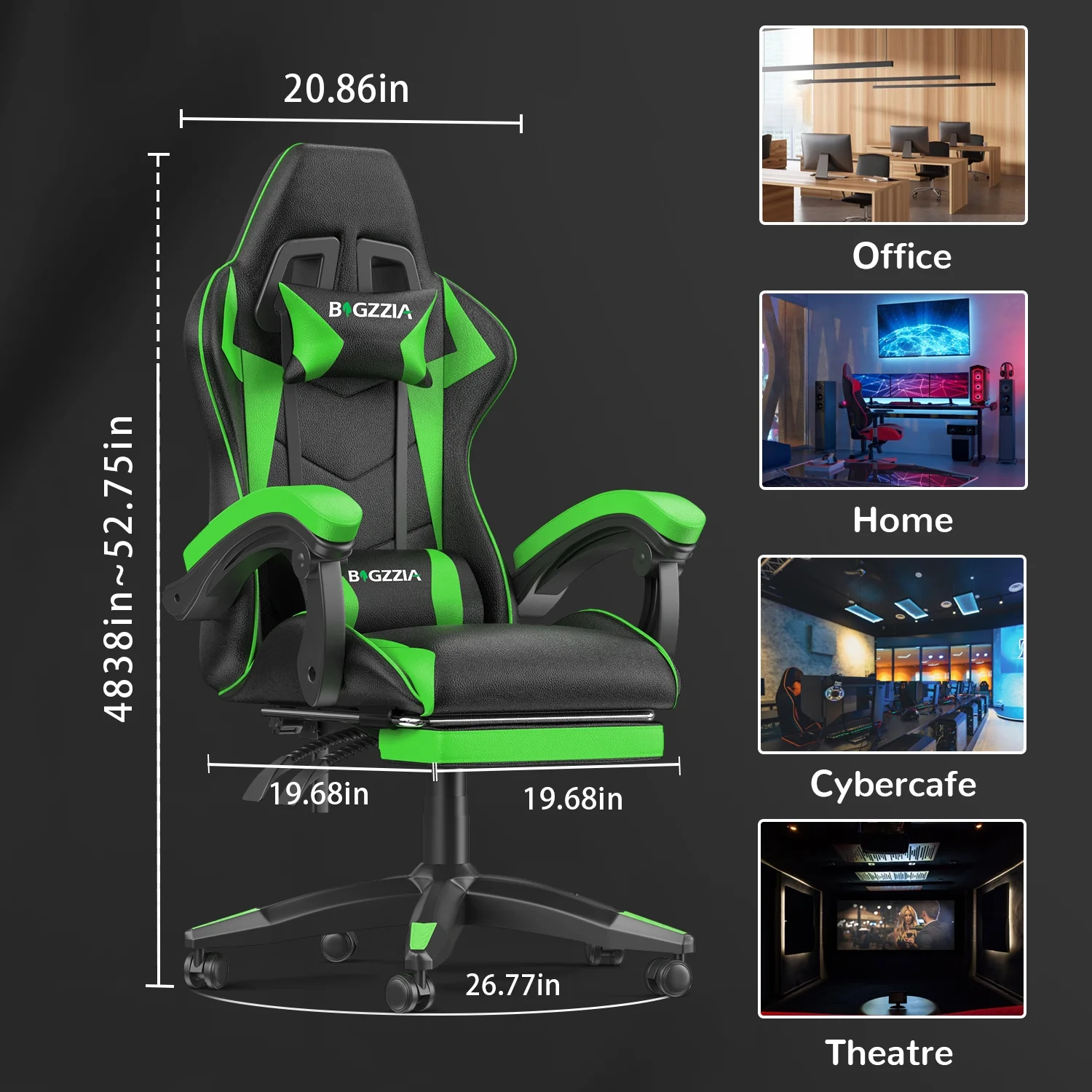 Bigzzia Gaming Chair Office Chair, Ergonomic Game Chair with Height Adjustable Headrest and Lumbar Support for Adults Teens, Black & White - Image 91