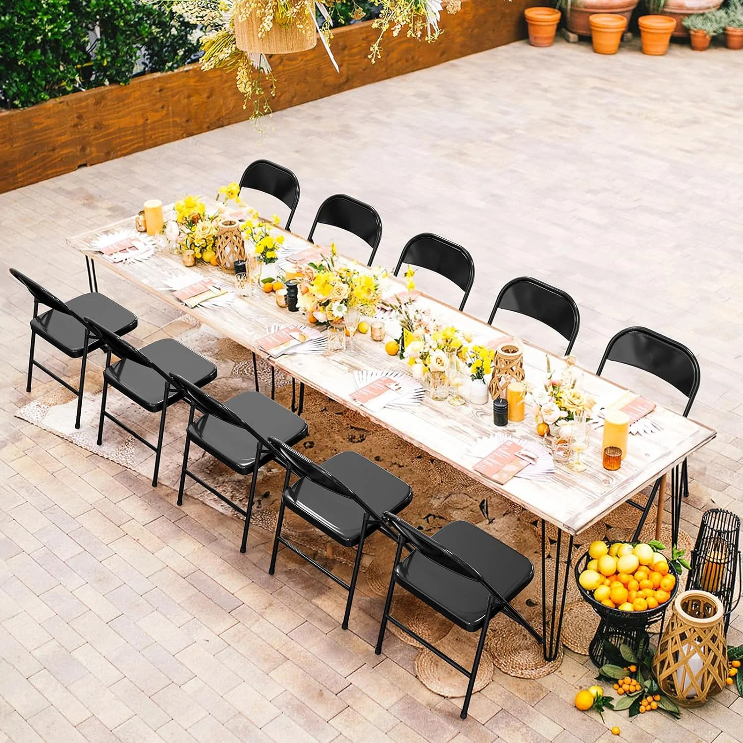 VINGLI Folding Chairs All Steel Metal Frame, Capacity 350 lbs, Durable Portable and Versatile for Indoor Outdoor Use, Black, Set of 8 - Image 5