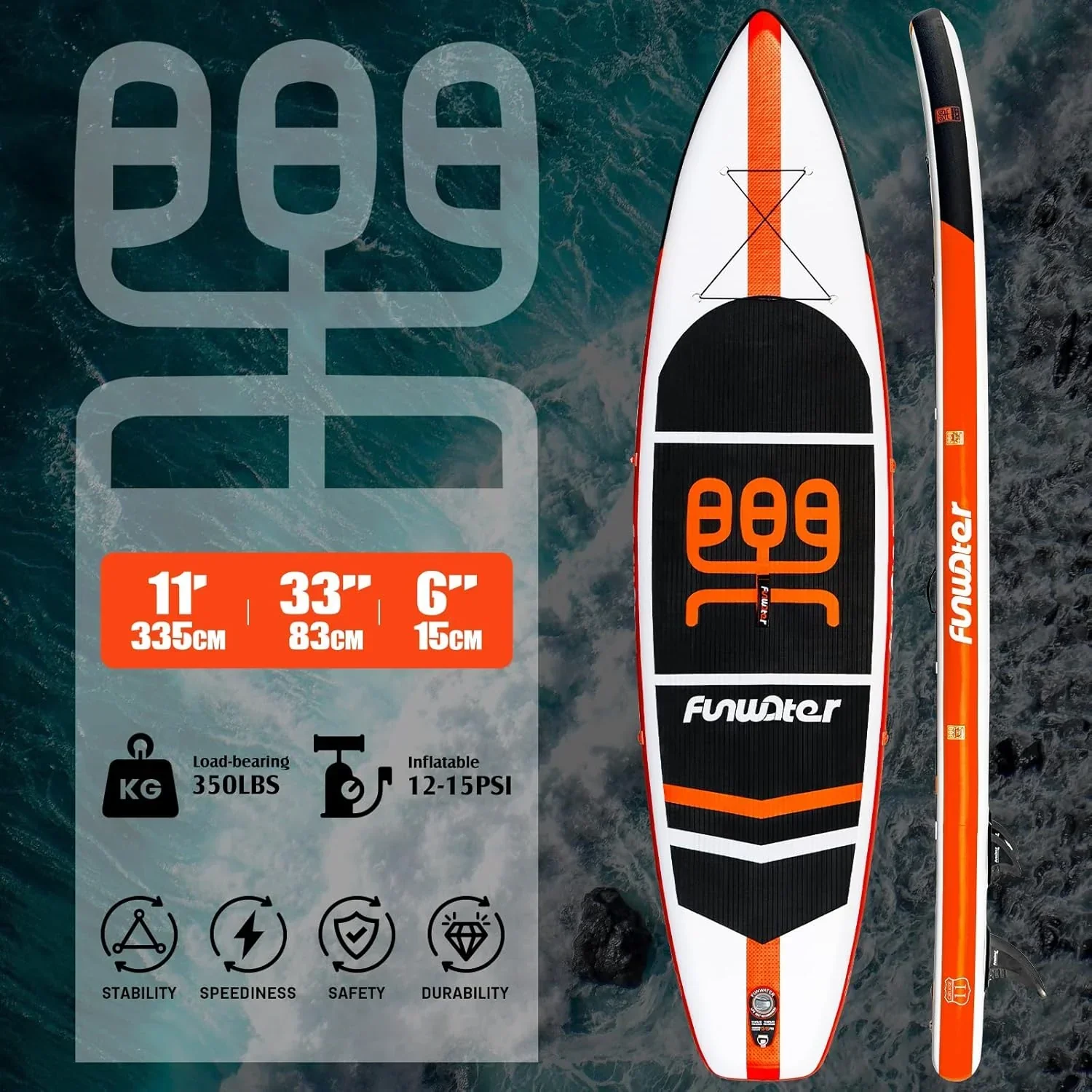 FunWater Inflatable Stand Up Paddle Board, 11 ft x 32 in x 6 in - SUP Paddle Accessories - Image 43 FunWater Inflatable Stand Up Paddle Board, 11 ft x 32 in x 6 in - SUP Paddle Accessories - Image 43