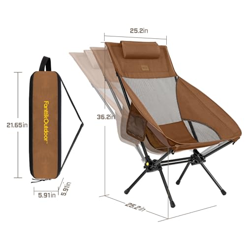 FanttikOutdoor Zeta L8 Max Camping Chair, Portable & Lightweight, Multi-Angle Adjustable, Supports up to 250 lbs, Comfort-Driven Design, High Strength Camping Chair for Travel, Hiking, Fishing (Brown)