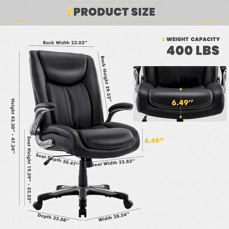 Ergonomic Office Chair with High Back Flip Up Armrests and Rolling Base