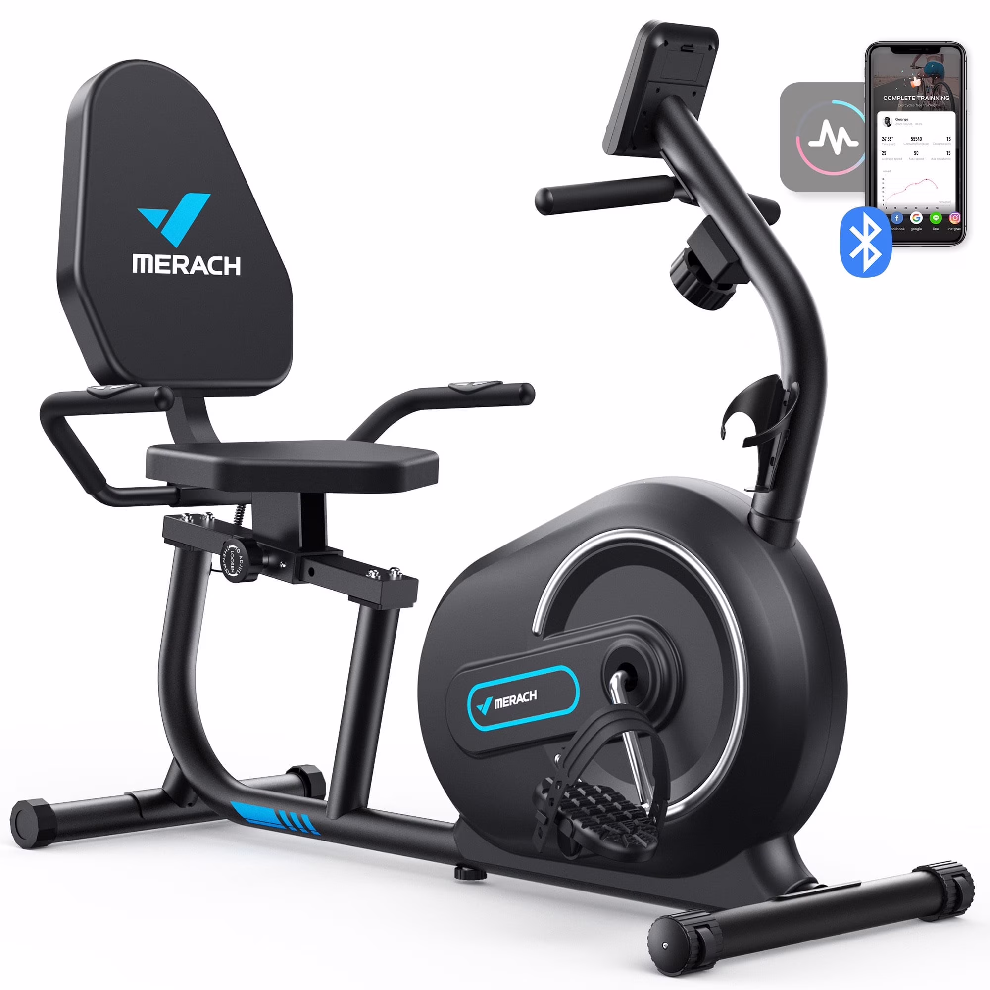 MERACH Recumbent Exercise Bikes for Home Sit Down Stationary Bicycle Magnetic 8 Levels Resistance Indoor Cycling Bike with Free APP(S08 Black)