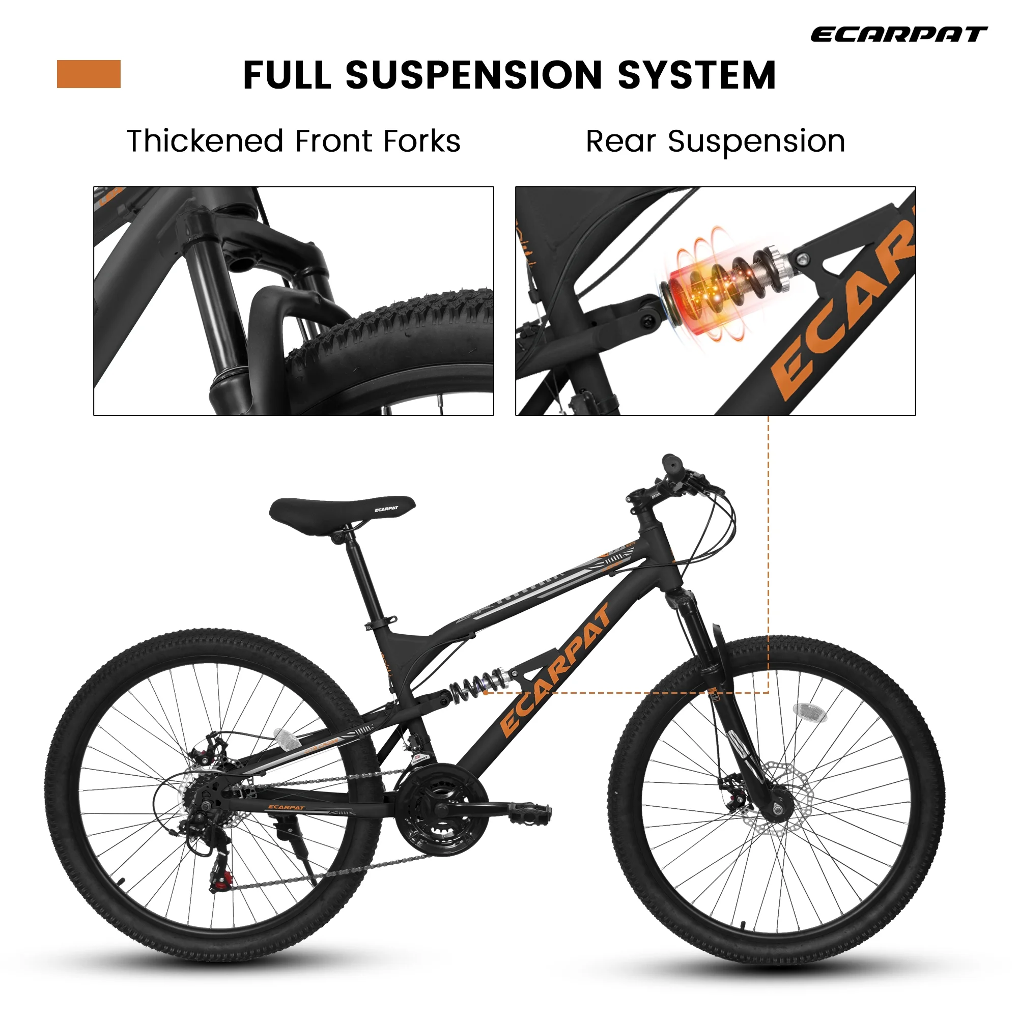 26 Inch Mountain Bike, Dual Full Suspension 21-Speed Disc Brakes Thumb Shifter, Carbon Steel Frame Mountain Bike, Mens Womens Trail Commuter City Bicycles - Image 2
