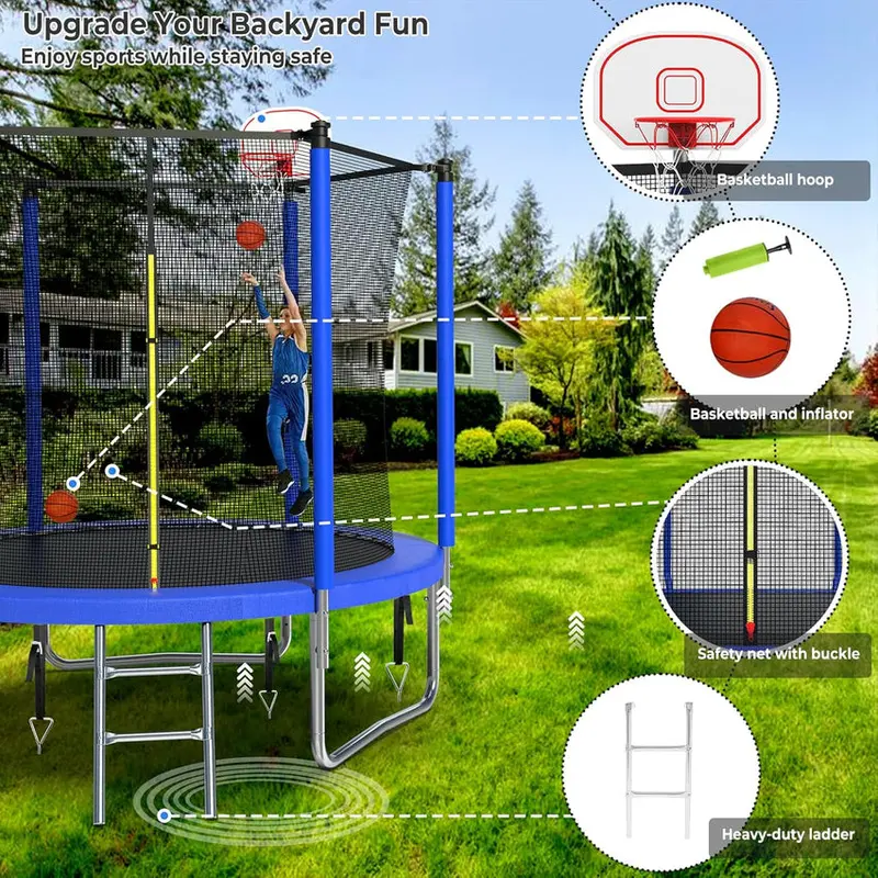 Trampoline With Enclosure Net And Adjustable Basketball Hoop - 8ft, 10ft, 12ft, 14ft, 15ft, 16ft - Image 27 Trampoline With Enclosure Net And Adjustable Basketball Hoop - 8ft, 10ft, 12ft, 14ft, 15ft, 16ft - Image 27