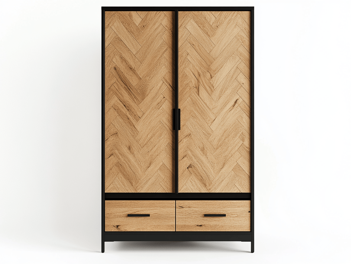 Armario con puertas dobles y dos cajones, 100x50x200, dormitorio, armario, mobiliario