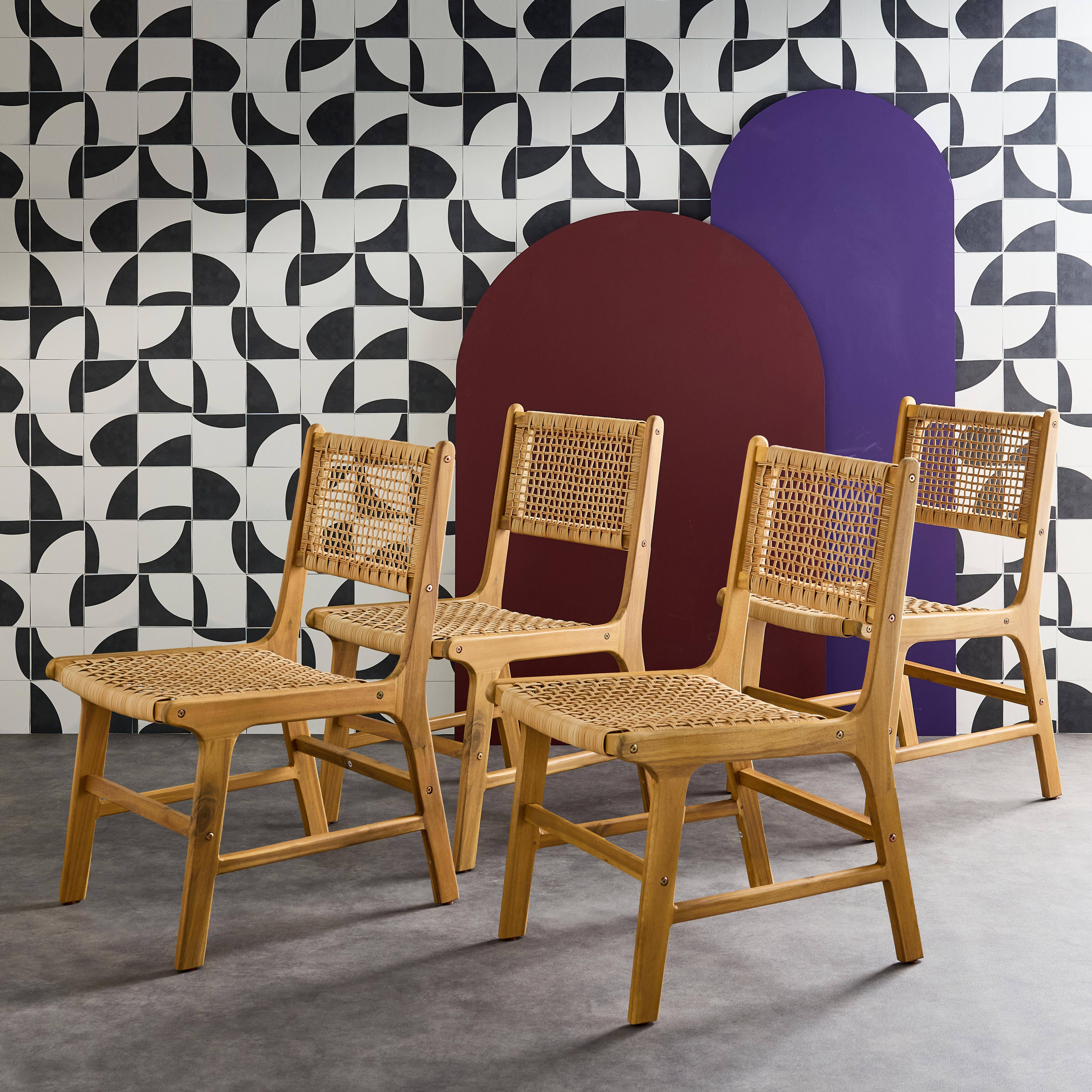 Ocara - Silla de caña y madera, set de 4