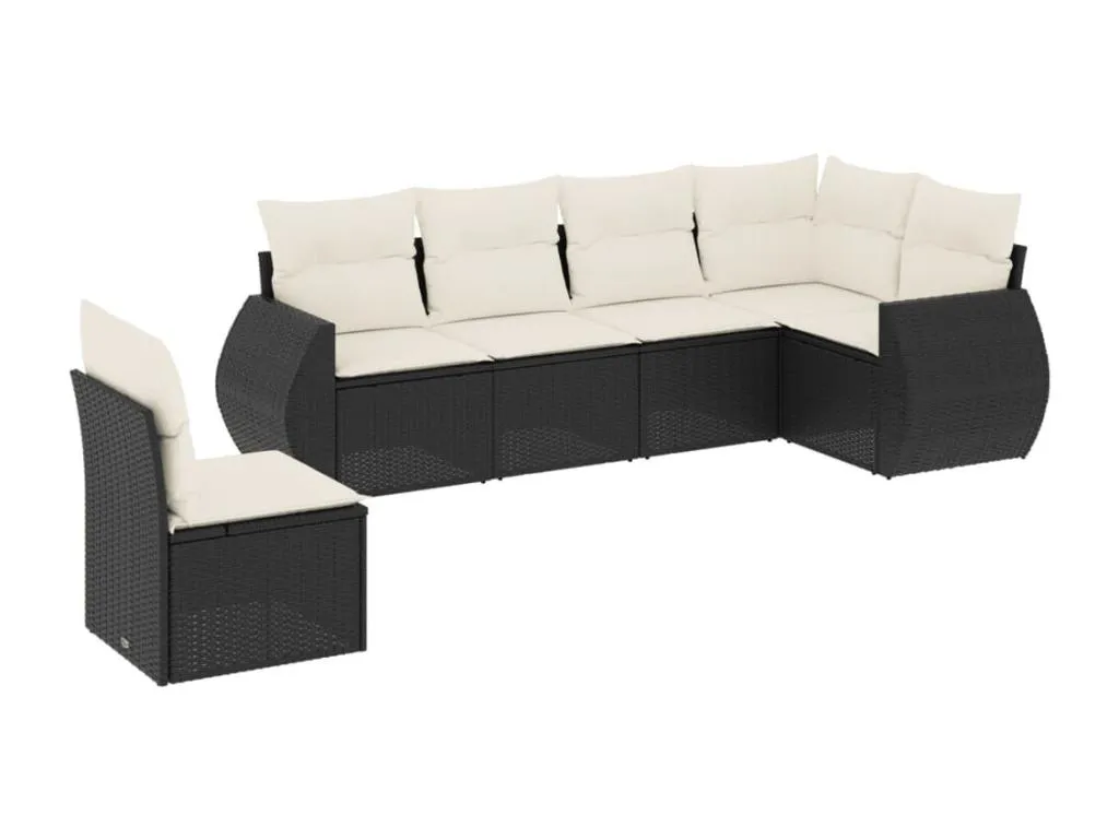 Set de sofás de jardín 6 piezas y cojines ratán sintético negro uelp34437