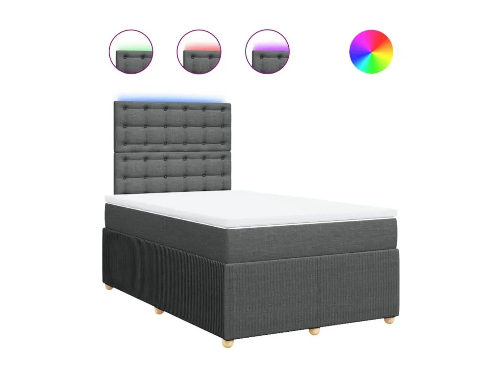 Cama box spring con colchón tela gris oscuro 120x190 cm gft3523156