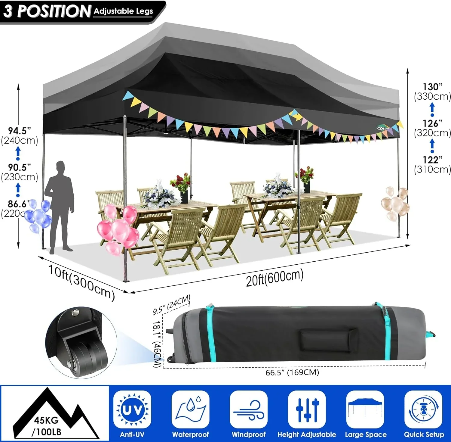 COBIZI 10x20 Heavy Duty Pop up Canopy Tent 6 sidewalls Commercial Canopy Wedding Party Tents
