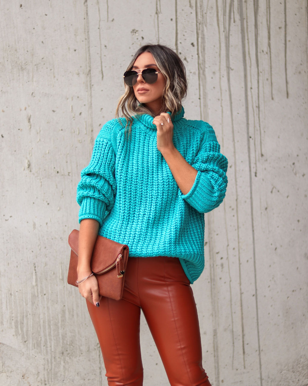 Connie Turtleneck Knit Sweater - Teal - Se7enfashion