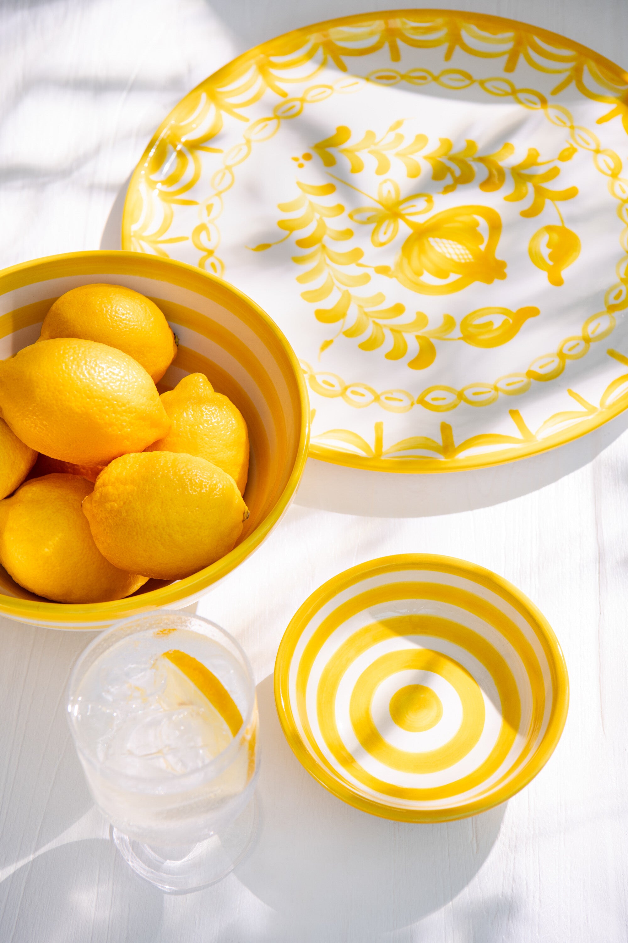 J-Line kom Granada Stripes High - keramiek - wit geel - medi