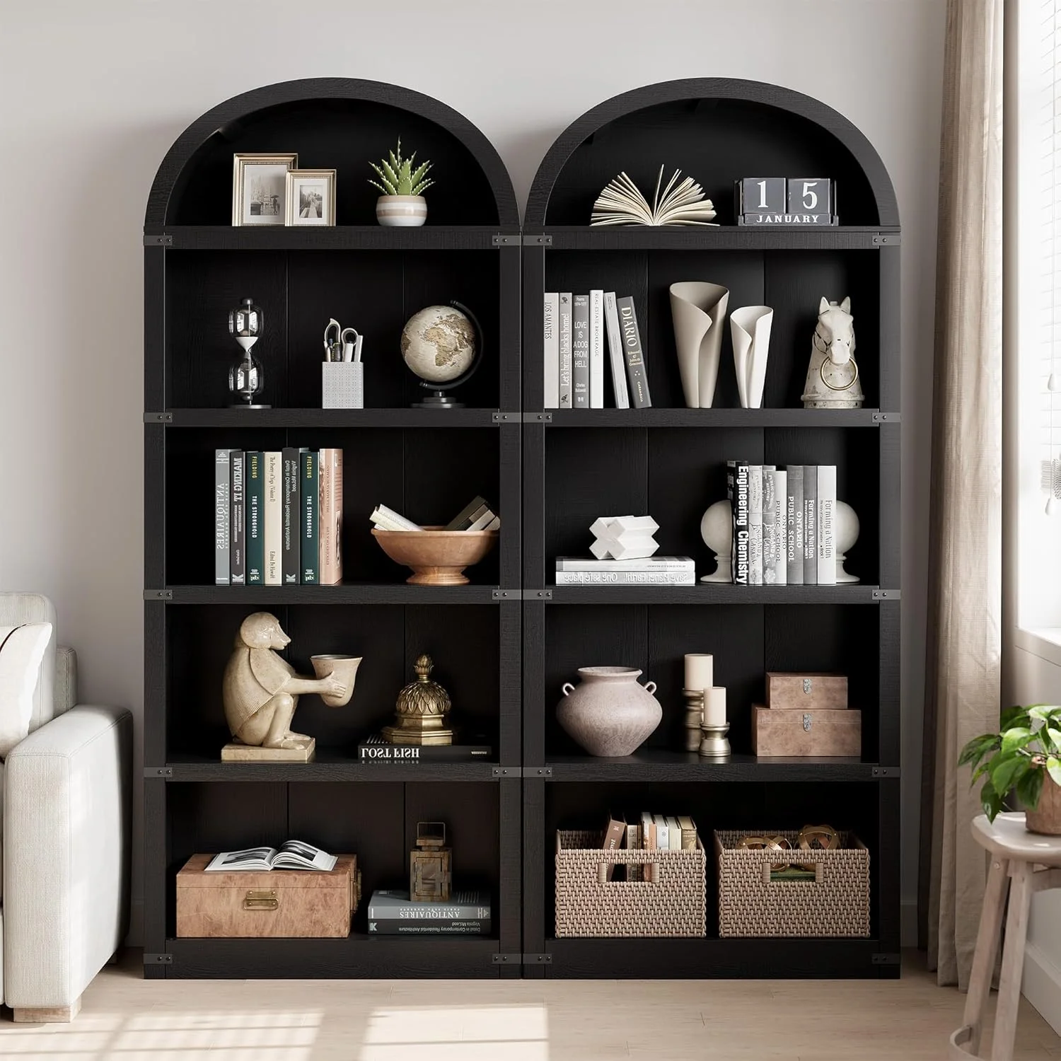 Bookcase 5 Shelf Arched Bookshelf 71.65in Tall Bookcase Farmhouse Display Storage Rack Wooden Bookshelves for Home Office, Living Room(white) - Image 19