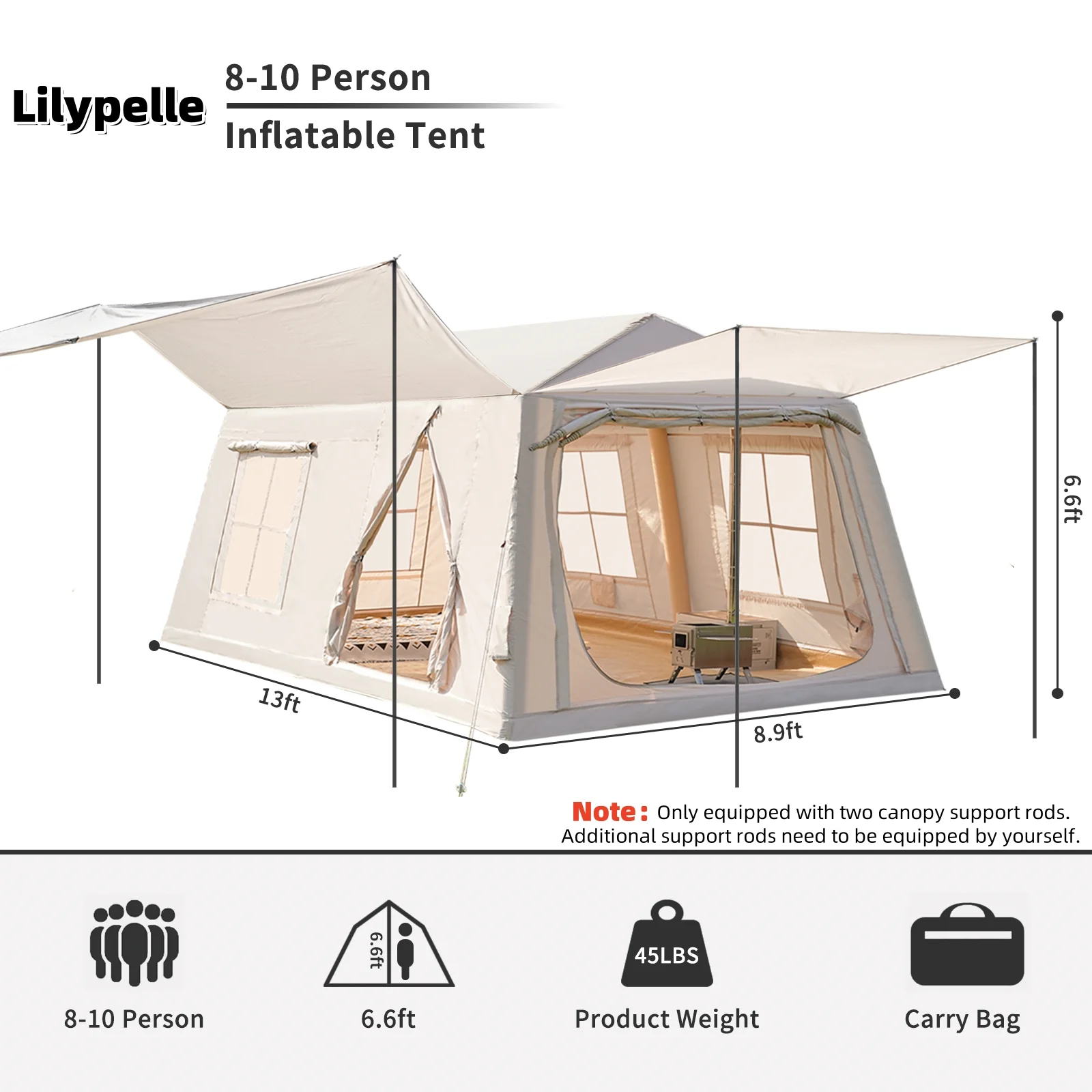 Lilypelle 4-6 Person Blow Up Inflatable Tent with Stove Jack, Hot Tent for Camping with Hand Pump, Waterproof Inflatable Camp Tent with Mesh Windows, Easy Setup Glamping Inflatable House - Image 31