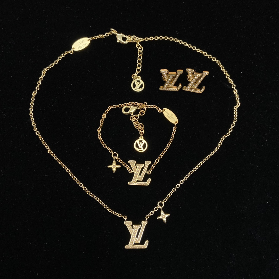 Louis Vuitton LV Monogram Pendant Necklace Bracelet Earrings - Original Replica Club