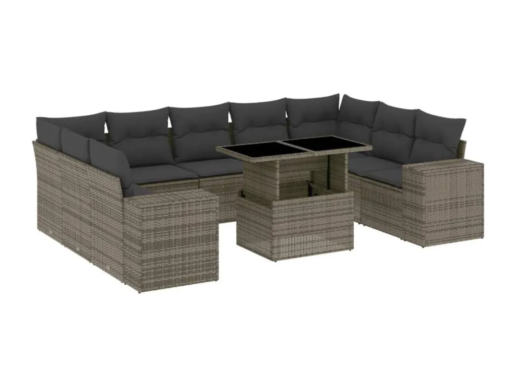 Set de sofás de jardín 10 pzas con cojines ratán sintético gris 50975CBSM