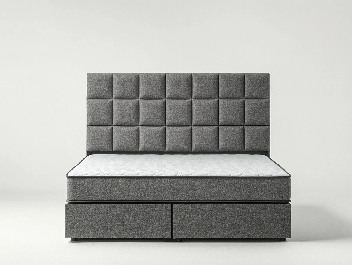 Cama tapizada con cabecero acolchado y base con cajones