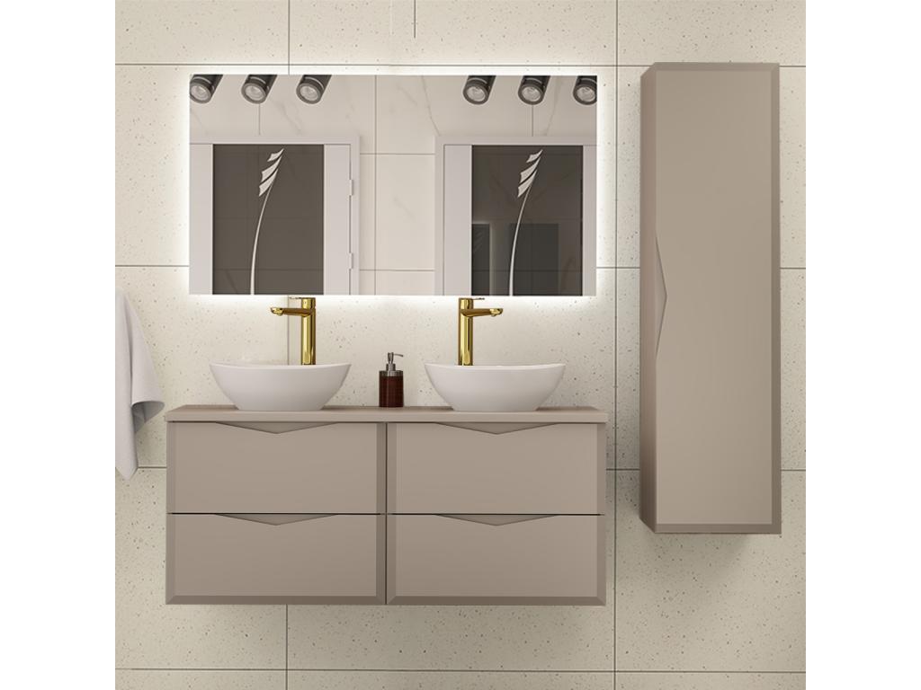 Conjunto de muebles con doble lavabo 120cm y columna Ellie Cachemira