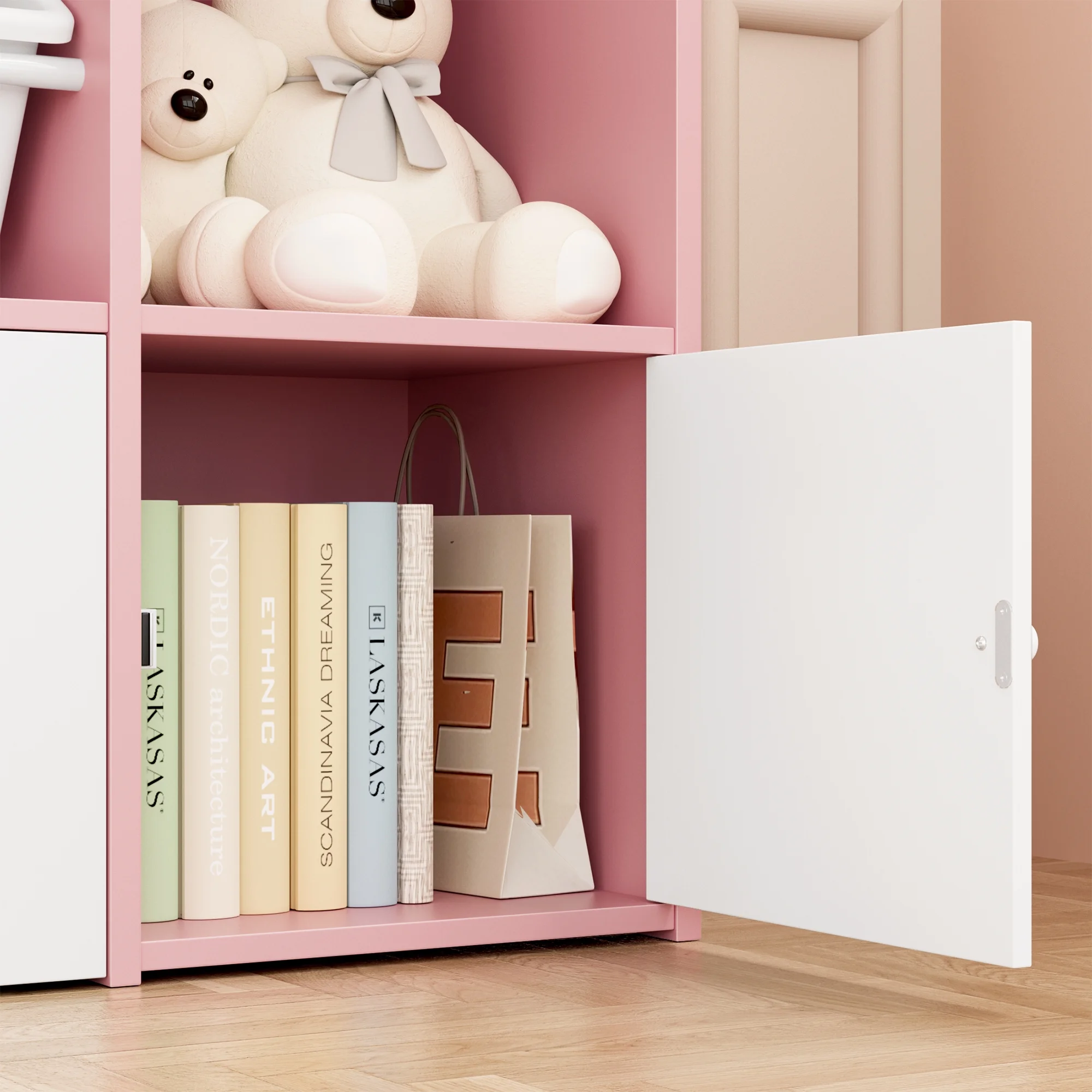 Hiphuta Kids Bookcase Toy Storage Organizer, Wooden Toy Organizer of 4 Bins& 2 Removable Drawers for Home Bedroom, Kids Bookshelf Toy Box with Book Rack, White - Image 23