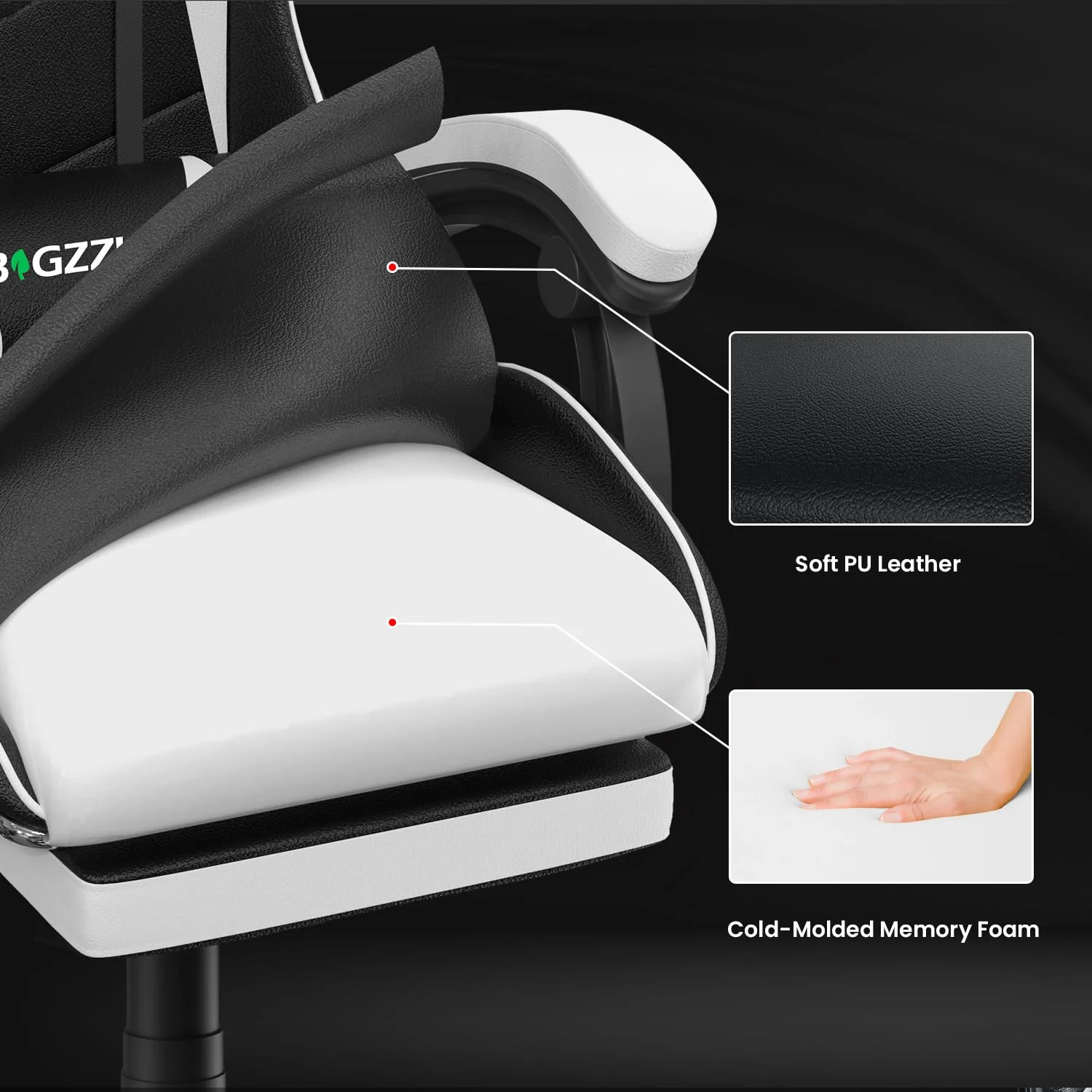 Bigzzia Gaming Chair Office Chair, Ergonomic Game Chair with Height Adjustable Headrest and Lumbar Support for Adults Teens, Black & White - Image 17