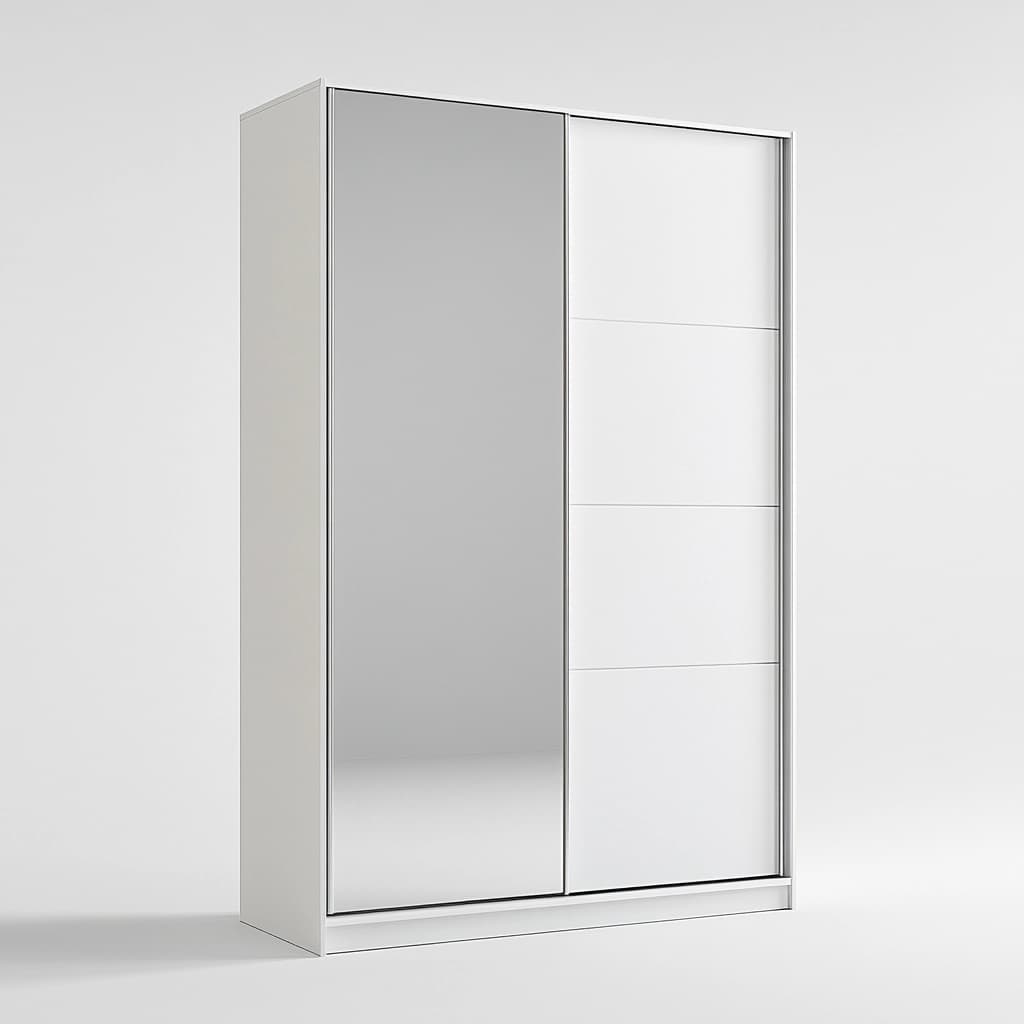 Armario de dormitorio con puertas correderas espejo y acabado blanco de madera diseño moderno con gran capacidad de almacenamiento 200x150x60cm