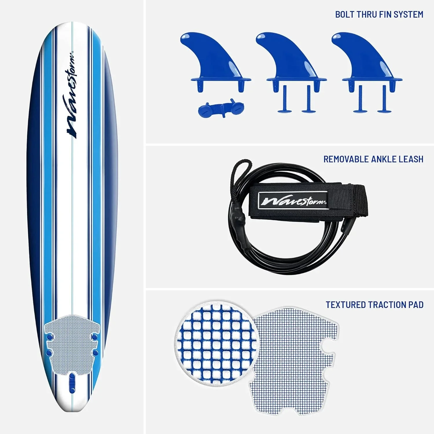 8ft Soft Top Foam Surfboard, EPS Core, 3 Stringers, Wax-Free Longboard, 200lb Capacity - Image 6 8ft Soft Top Foam Surfboard, EPS Core, 3 Stringers, Wax-Free Longboard, 200lb Capacity - Image 6