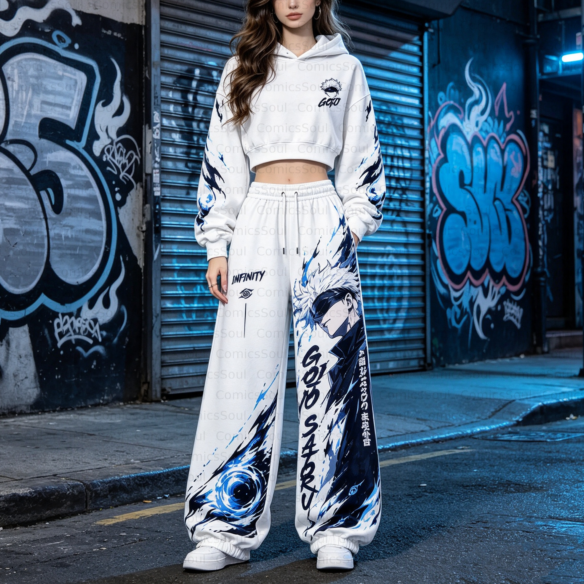 Jujutsu Kaisen Cropped Long Sleeve Hoodie & High Waist Jogger Pants Two Piece TeeThreads Sustain the Scene with Custom Apparel
