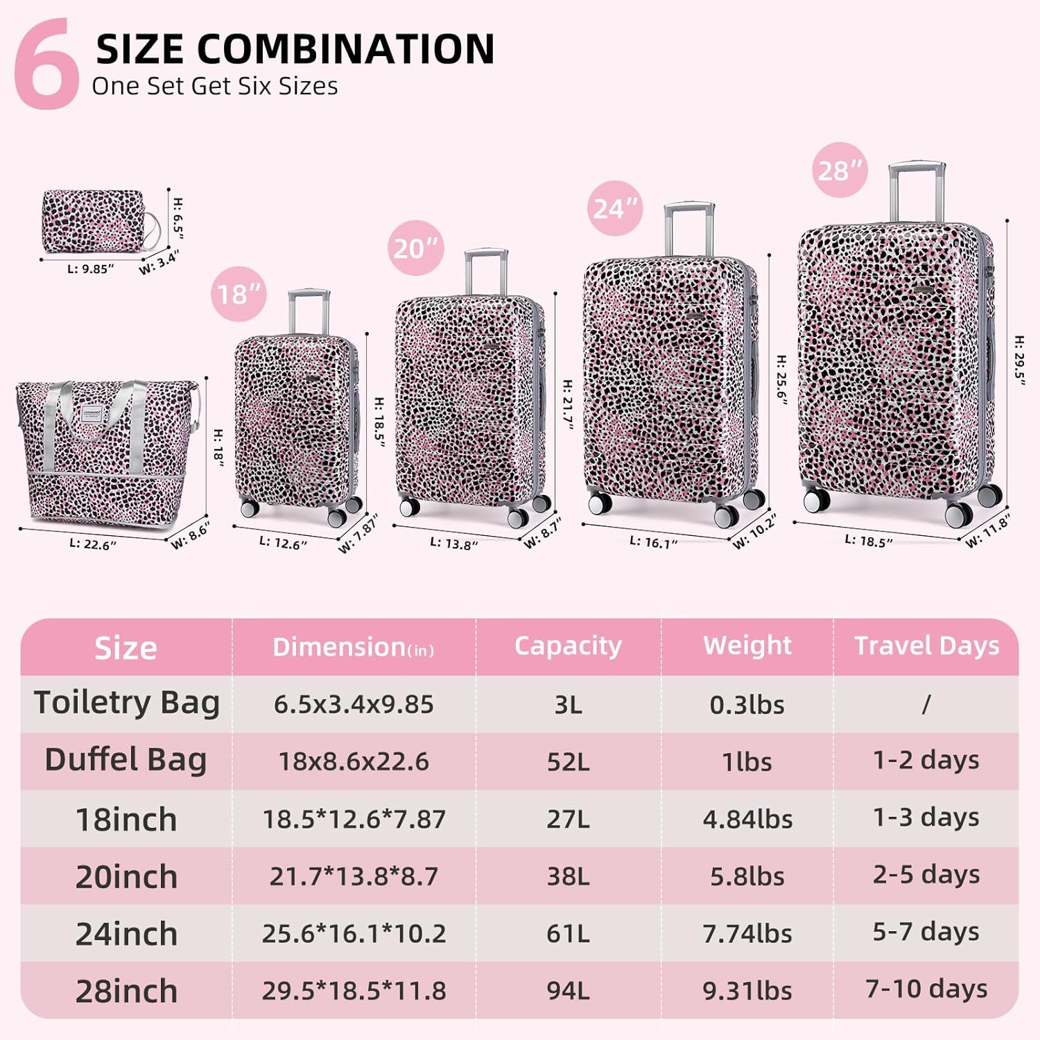 6-piece luggage set, expandable hardshell suitcase set with spinner wheels, lightweight rolling luggage set