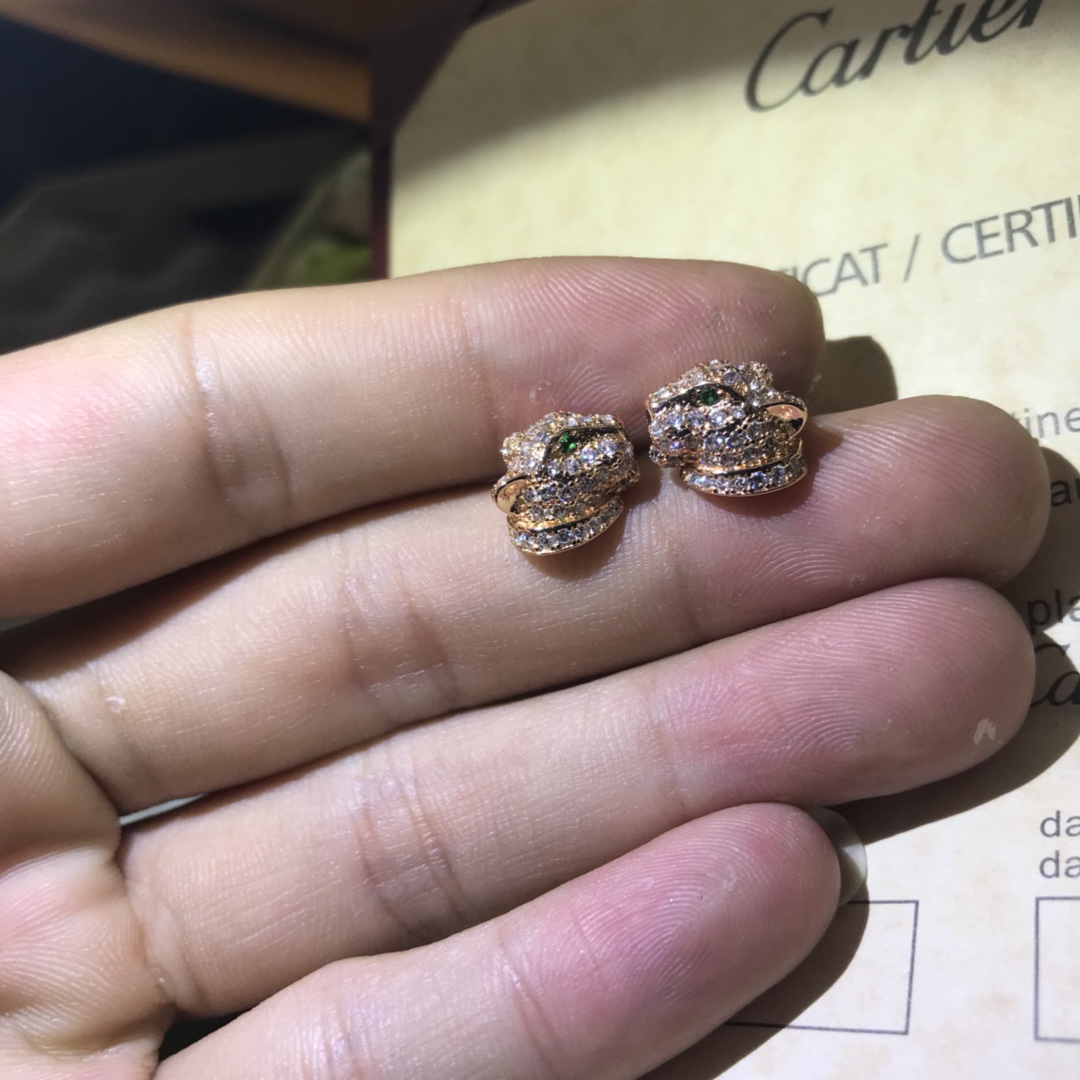 Cartier Full Paved Diamond Leopard Stud Earrings - Original Replica Club