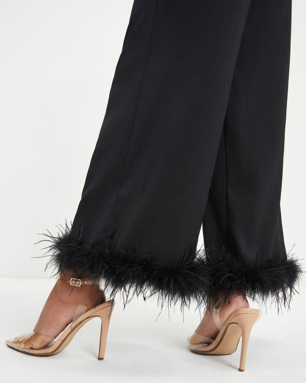 New Lover Feather Trim Pocketed Pants - Black - Se7enfashion