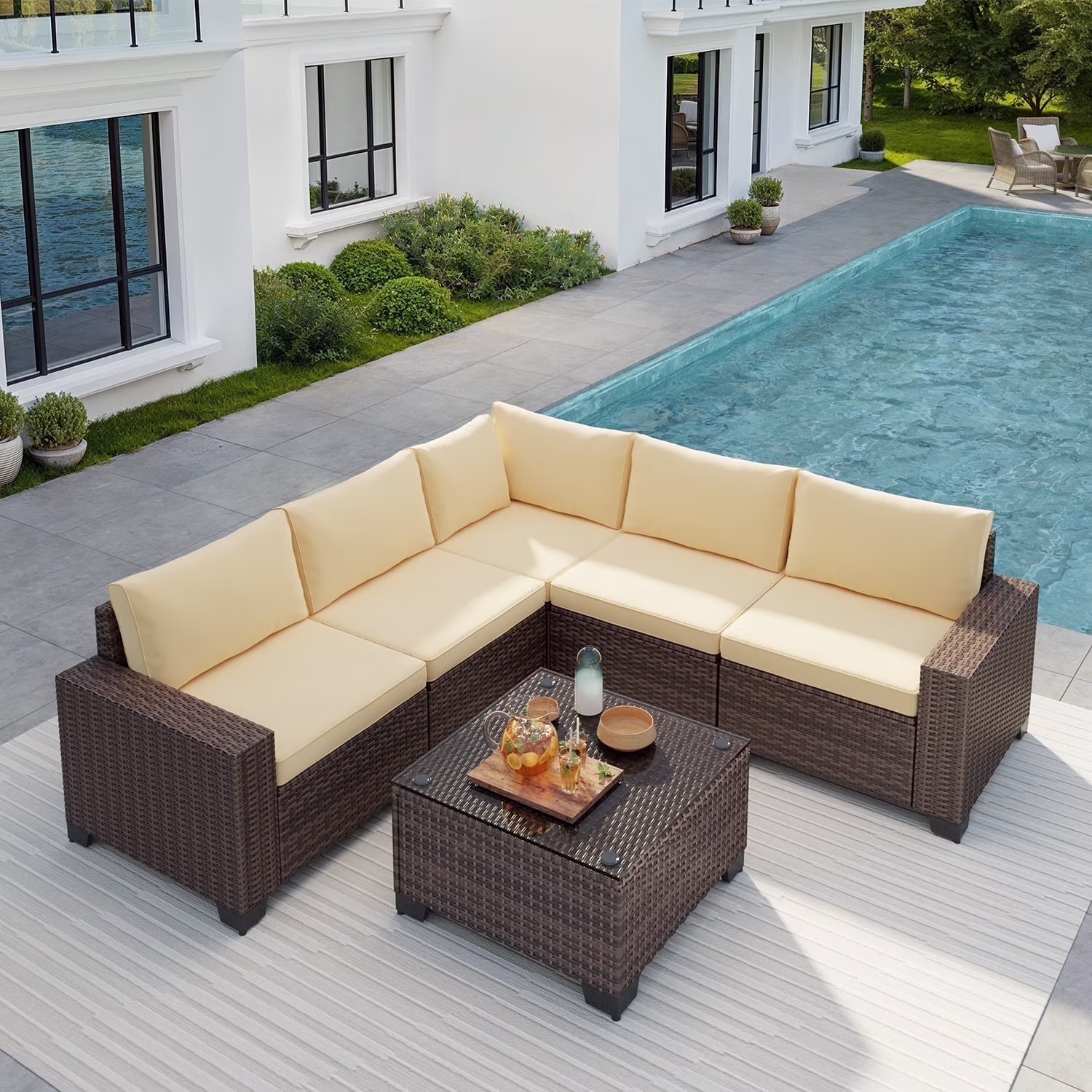 Aiho 7-Piece Rattan Patio Furniture Set , Outdoor Sectional Furniture Set for Patio, Garden, Backyard, Grey - Image 9