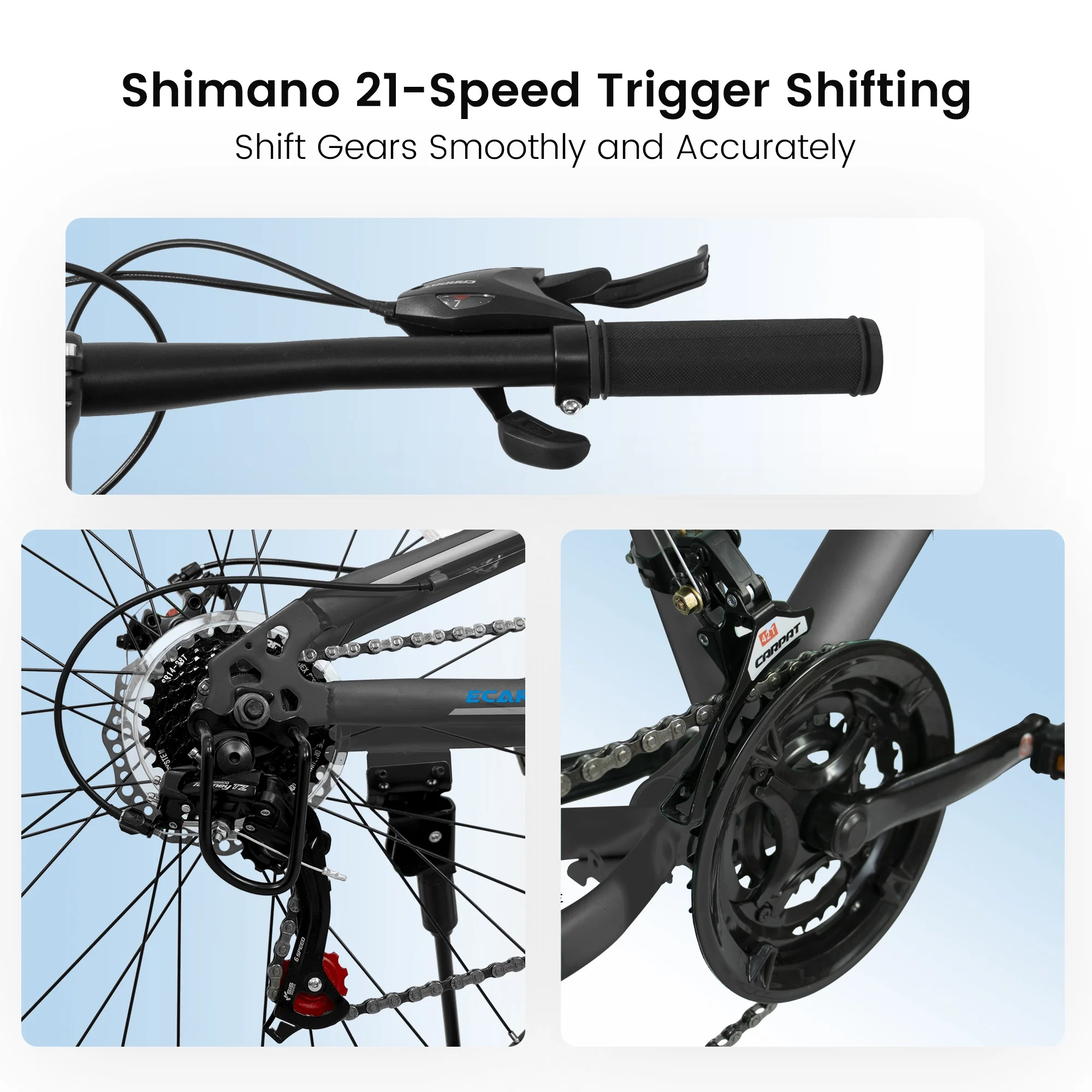 26 Inch Mountain Bike, Dual Full Suspension 21-Speed Disc Brakes Thumb Shifter, Carbon Steel Frame Mountain Bike, Mens Womens Trail Commuter City Bicycles - Image 15