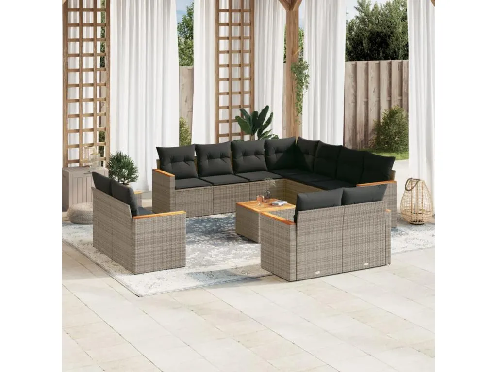 Set de sofás de jardín 12 pzas con cojines ratán sintético gris 50231anjm