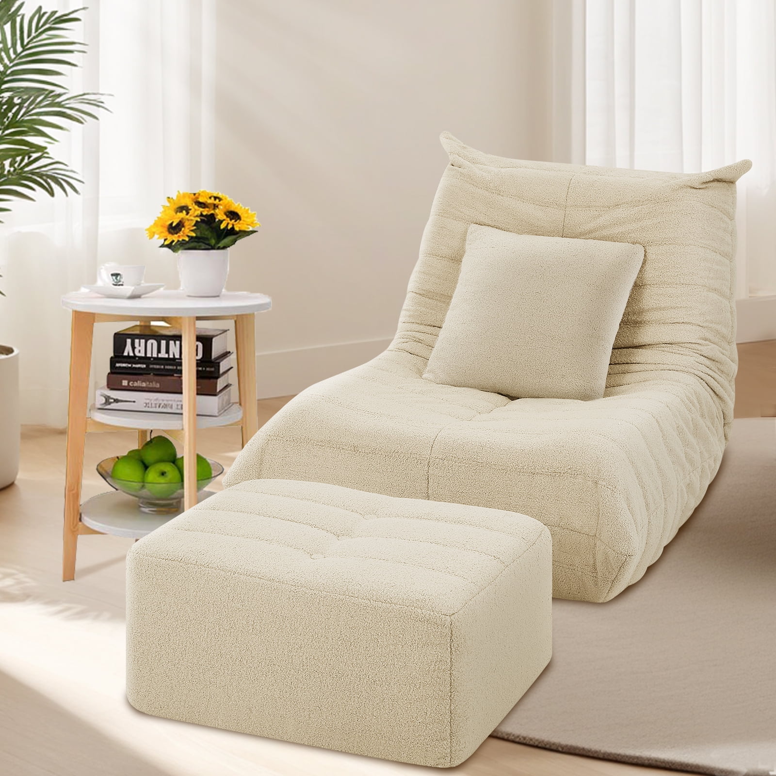 VFD Bean Bag Chairs for Adults, Beanbag Chair with Ottoman Lounge Sofa Memory Foam Comfy Reading Chair for Bedroom & Living Room, Lazy Floor Sofa Couch - Image 2