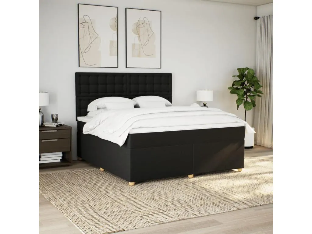 Cama box spring con colchón tela negro 180x200 cm atc3520602