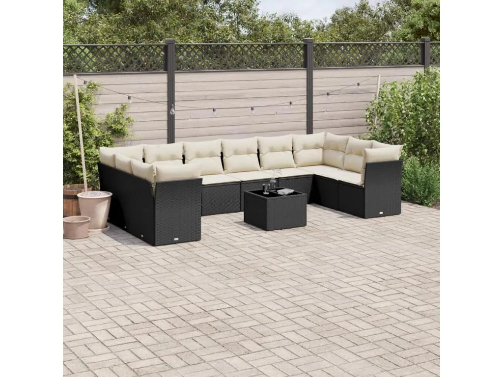 Set de sofás de jardín 11 pzas y cojines ratán sintético negro TLDI89281