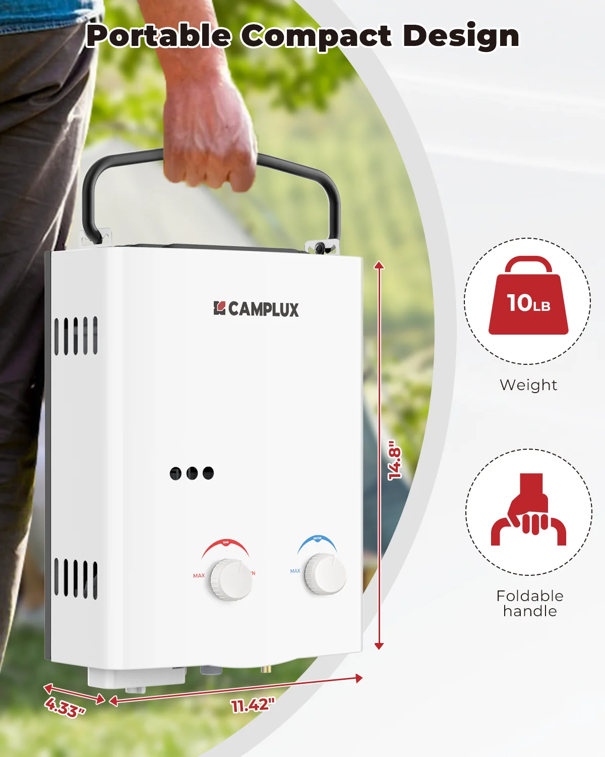 CAMPLUX Portable 1.32 GPM 34,000 BTU Propane Tankless Water Heater for Outdoor - Image 4