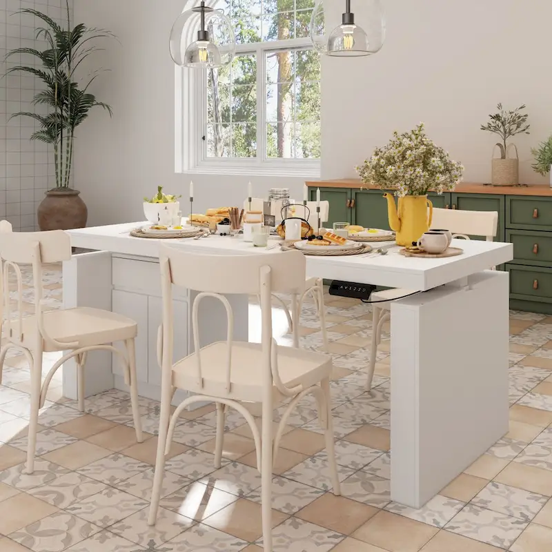 Modern White Adjustable Workstation - 70.9W Dining Table & Office Desk