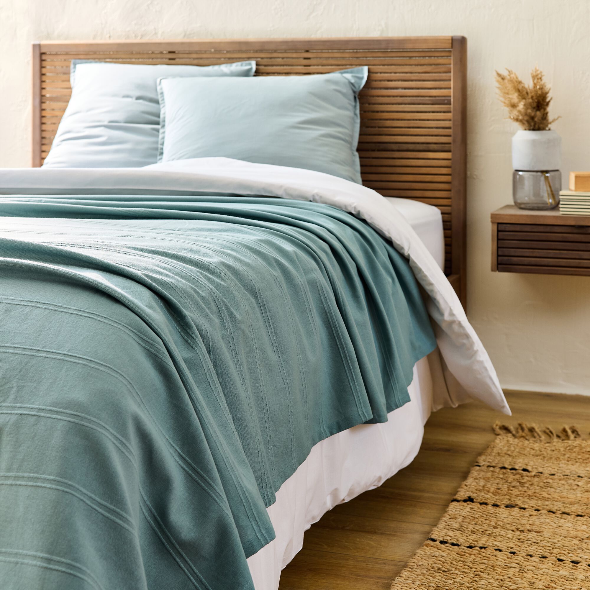 BELCODENE - Couvre-lit tissé en coton 180x230cm - bleu calaluna