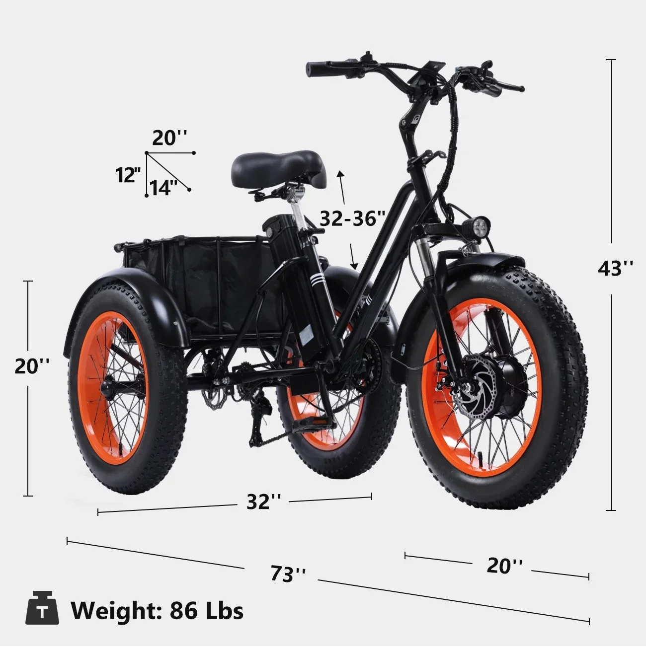 YEBEI Folding Electric Tricycle for Adults, 500W Motor, 48V15AH Lithium Battery, 20 x 4.0 in Fat Tires - Image 29 YEBEI Folding Electric Tricycle for Adults, 500W Motor, 48V15AH Lithium Battery, 20 x 4.0 in Fat Tires - Image 29
