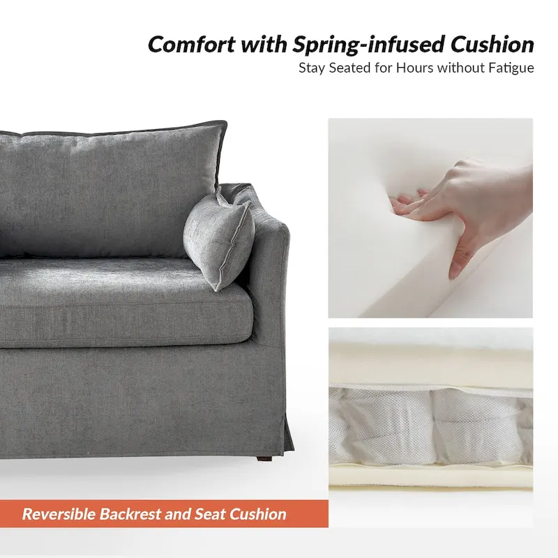 Sophie Contemporary Oversized Slipcovered Armchair and Ottoman with Lockable Rear Wheels