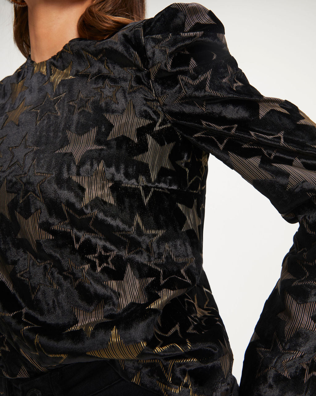 Got Them Starstruck Burnout Velvet Metallic Top - Black - Se7enfashion