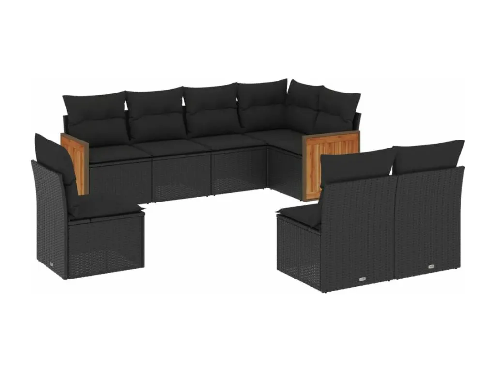 Set de sofás de jardín 8 piezas y cojines ratán sintético negro 56321jncy
