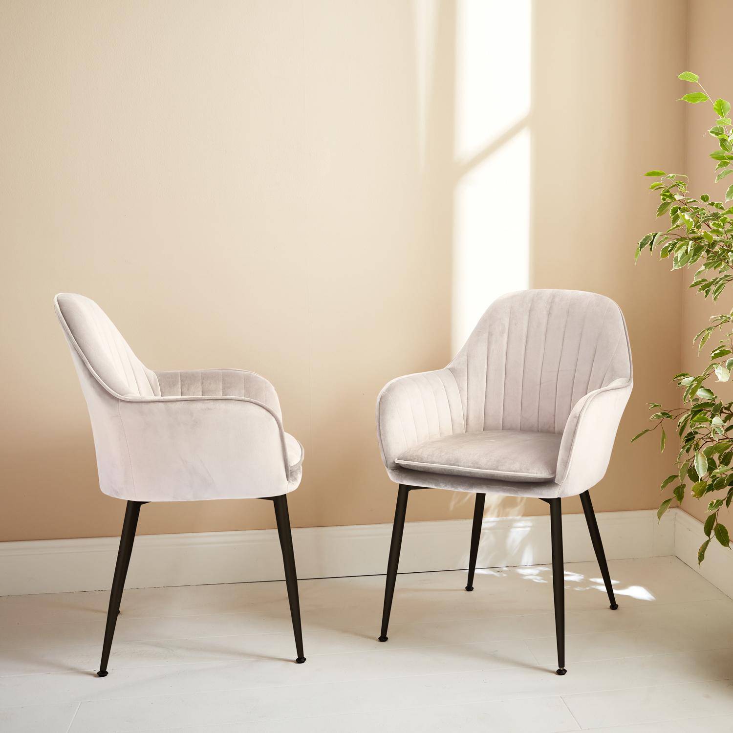 Shella - Sillón de terciopelo con patas de metal, set de 2